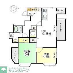 セザール多摩川 4階2DKの間取り
