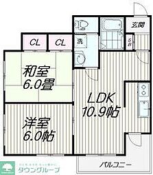 グランドハーミテージ 2階2LDKの間取り