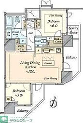 プレミスト白金 9階2LDKの間取り