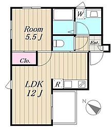 ベルリード雪谷大塚 2階1LDKの間取り