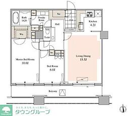 タワーコート北品川 36階2LDKの間取り