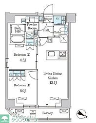 パークアクシス赤坂山王 13階2LDKの間取り