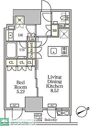 ザ・パークハビオ大森山王 18階1LDKの間取り