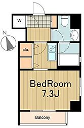 ヴァルトパーク南大井 2階ワンルームの間取り