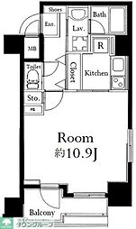 グランド・ガーラ麻布十番 10階1Kの間取り