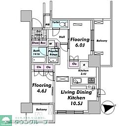 レジディアタワー目黒不動前 2LDKの間取図画像