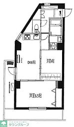 朝日北千束マンション 2DKの間取図画像
