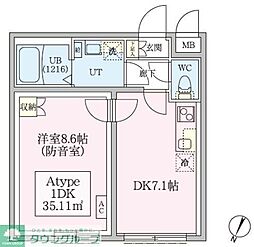 防音マンション スカイラシクラス田園調布本町 1DKの間取図画像