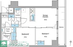 ルフォンリヴェント清澄白河 2DKの間取図画像