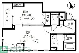 グリーニエ西新宿 1DKの間取図画像