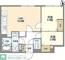 都営大江戸線 若松河田駅 徒歩4分の賃貸マンション 1階2LDKの間取り