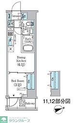 JR総武線 東中野駅 徒歩1分の賃貸マンション 11階1DKの間取り
