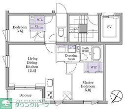 東京メトロ南北線 白金台駅 徒歩6分の賃貸マンション 3階2LDKの間取り
