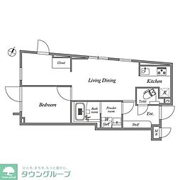 東急東横線 都立大学駅 徒歩9分の賃貸マンション 4階1SLDKの間取り