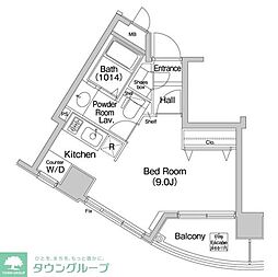 コンフォリア愛宕 1階ワンルームの間取り