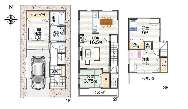 2階にLDKを設け、16帖以上の広々とした空間を確保いたしました♪隣には足を伸ばして寛げる、和室もございます。