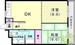 エスパシオ塚口 1階2DKの間取り