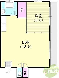 グランディアルネ阪急園田 2階1LDKの間取り