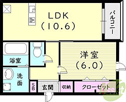 D-room南塚口 1階1LDKの間取り