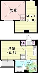 スカイヴィラ立花 2階1Kの間取り