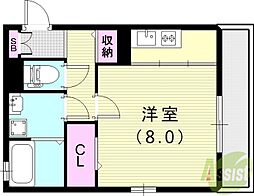 サニーコート杭瀬 3階ワンルームの間取り