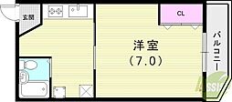 エムスタイル武庫之荘1 1DKの間取図画像