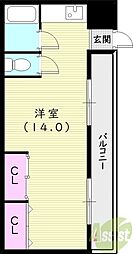 エトワール2 ワンルームの間取図画像