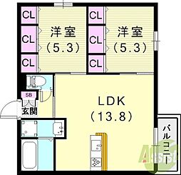 VANTAGE塚口1 2LDKの間取図画像