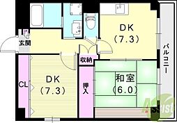 トウェルブイナバソウ 2DKの間取図画像