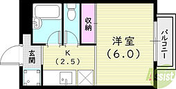 エメロード西宮 1Kの間取図画像