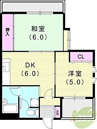 フローレンス西宮1 2DKの間取図画像