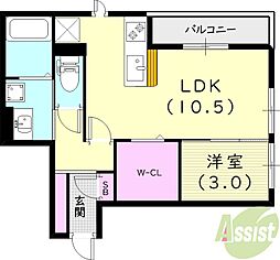 ミント甲子園五番町 1LDKの間取図画像