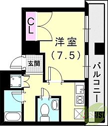 ラ・セーヌ西宮 1Kの間取図画像