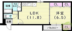 フジパレス尼崎ガーデン 1LDKの間取図画像