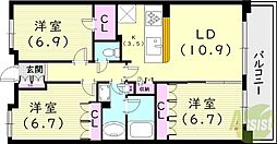甲子園六石町ハイツ 3LDKの間取図画像