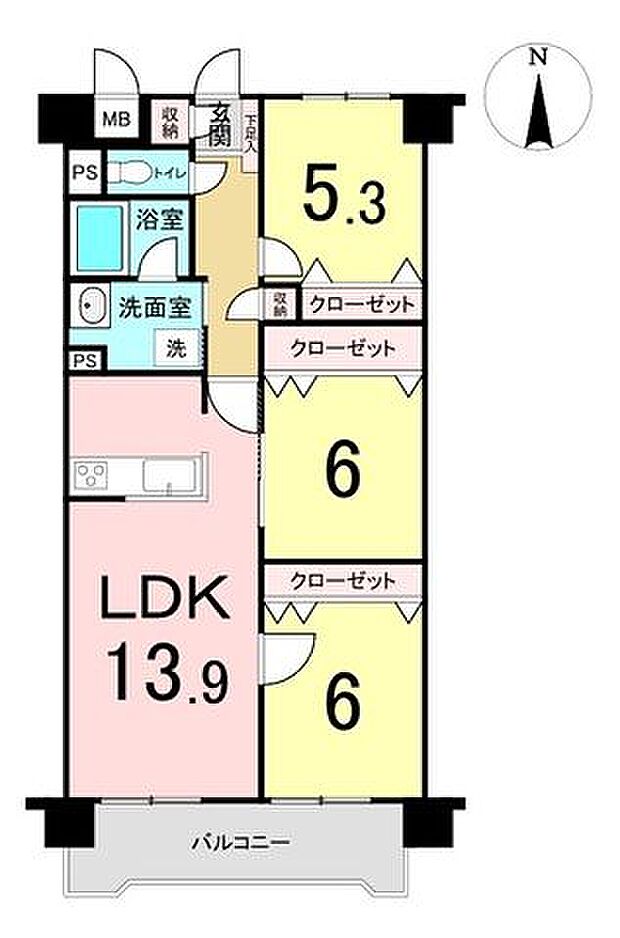 ボザール仙台南(3LDK) 3階の間取り