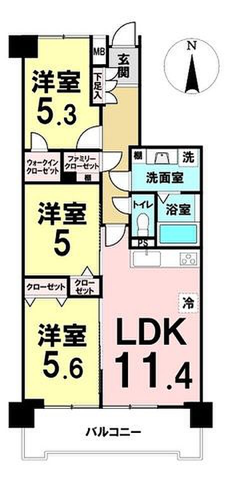 レヂオンス仙台南(3LDK) 4階の間取り
