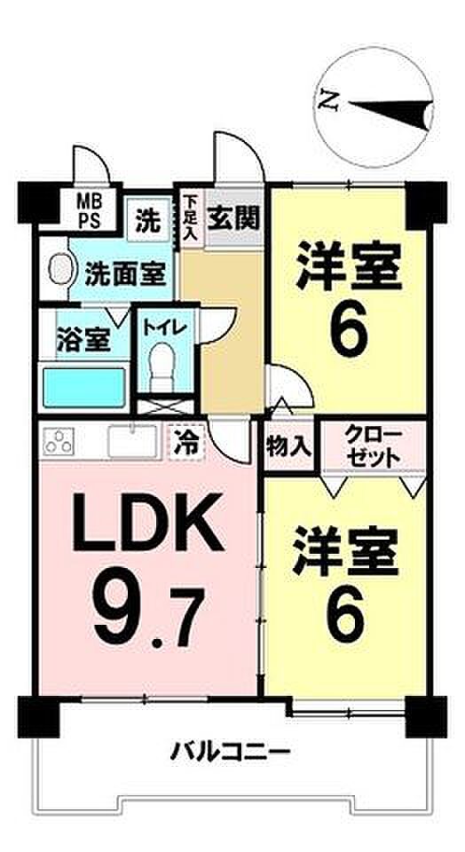 ライオンズマンション原町第二(2LDK) 8階の間取り