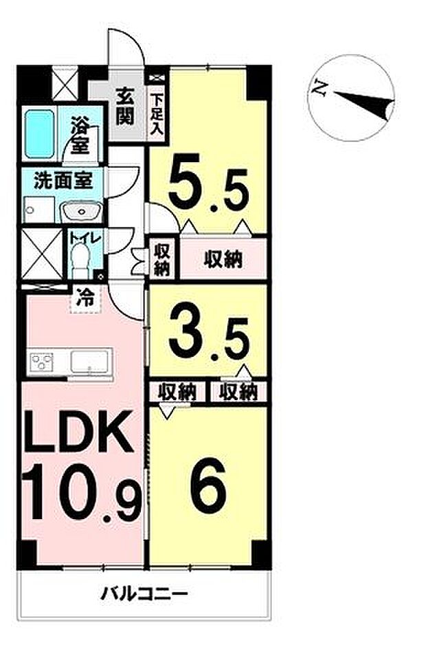 八本松マンション(3LDK) 14階の間取り