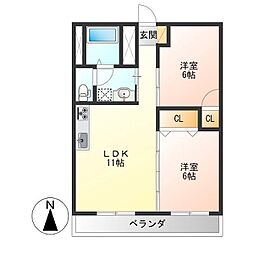 レジデンス東宝木 2LDKの間取図画像