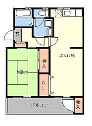 アワノハイツ 1LDKの間取図画像