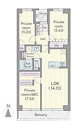 平塚スカイハイツ 3LDKの間取図画像