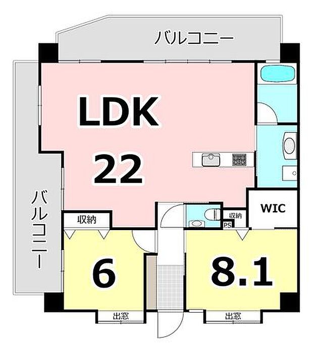 ワイズスカイヴィラアラハ　7階(2LDK) 7階の間取り