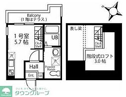 ハーミットクラブハウス横浜松ヶ丘 1階ワンルームの間取り