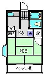 パーク横浜 2階1Kの間取り