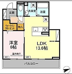 横浜市港北区新羽町アパート 1LDKの間取図画像