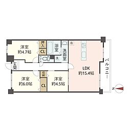 グローバル甲陽園 3LDKの間取図画像