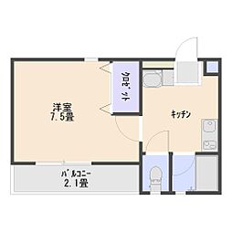 かでんハイツ 3階1Kの間取り