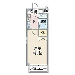 レージュ城西 1Kの間取図画像