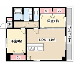アヴニール・ヒラ 2LDKの間取図画像